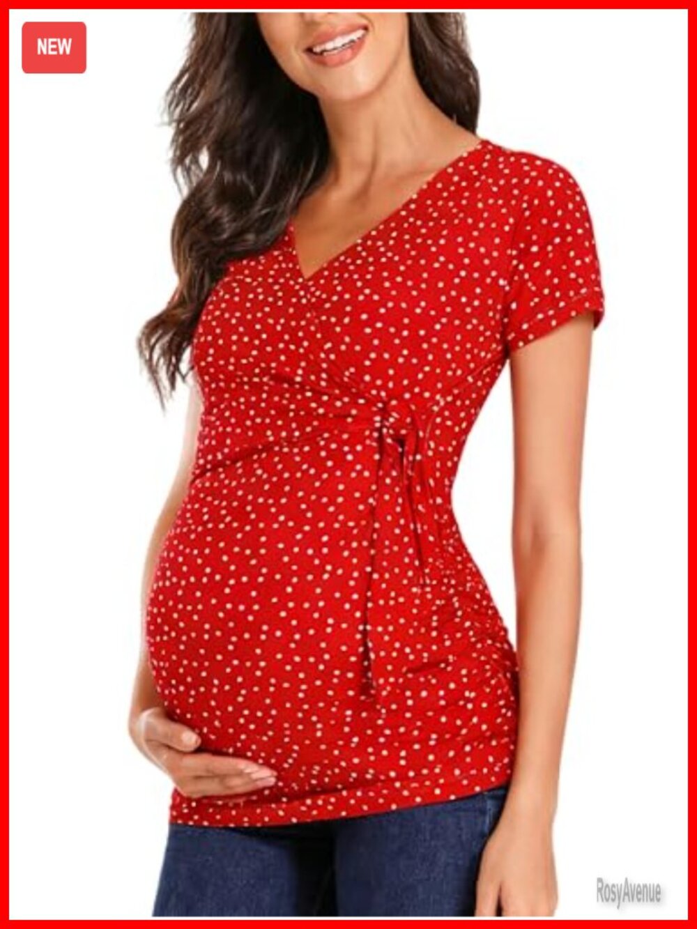 Maternity Wrap Top V-Neck Nursing Shirt Adjustable Tie Waist